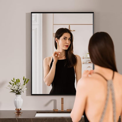 LOAAO Black Bathroom Mirror 22"X30" Rectangle Vanity Mirror | Tempered Glass, Hangs Vertically or Horizontally, Easy to Install, Wall Mounted, Modern Design