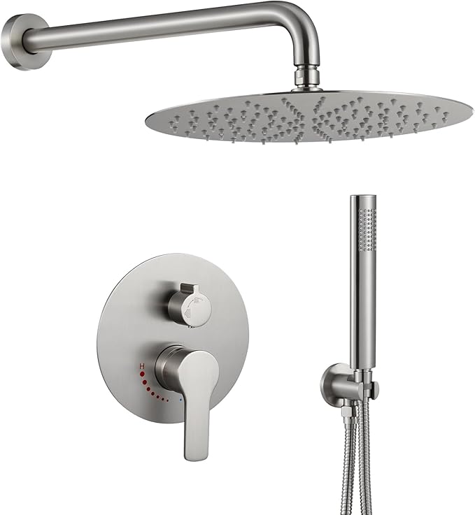 Shower System with Rain Shower and Handheld-12 Inch Rain Shower Head with Handheld- Brushed Nickel Shower Head Fixtures Set for Bathroom (Brushed Nickel)