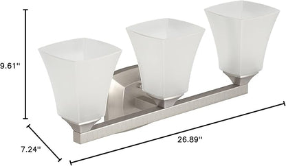 Moen Voss Brushed Nickel 3-Light Dual-Mount Bathroom Vanity Fixture with Frosted Glass, Bath Lighting Above Sink, YB5163BN