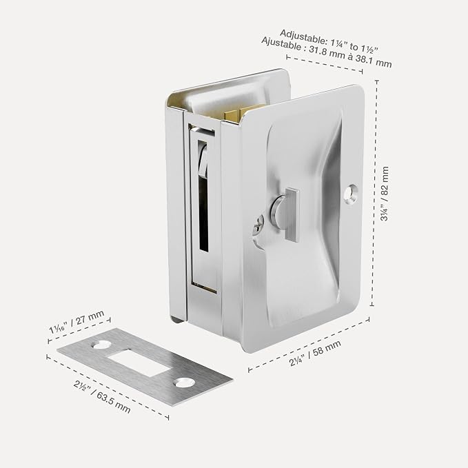 Richelieu Onward Privacy Pocket Door Pull, Rectangular, Brushed Chrome