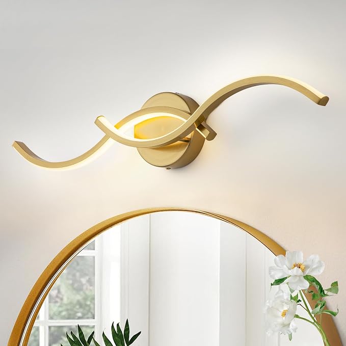 EDISLIVE 24 Inch Gold LED Vanity Light, 15W Dimmable Modern Wall Sconce, 3000K Warm White Linear Fixture with Acrylic Strip Shade for Bathroom Mirror Bedroom Makeup