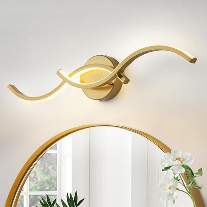 EDISLIVE 24 Inch Gold LED Vanity Light, 15W Dimmable Modern Wall Sconce, 3000K Warm White Linear Fixture with Acrylic Strip Shade for Bathroom Mirror Bedroom Makeup