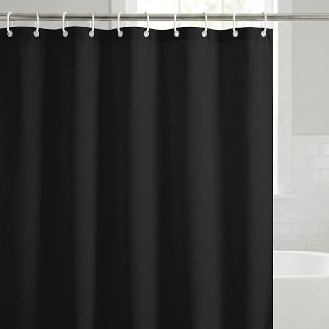 Americanflat 71x74 Solid Black Shower Curtain - Water-Resistant Long Shower Curtain with Durable Metal Grommets and 12 Hooks - 100% Polyester