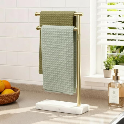 KES Gold Hand Towel Holder Stand for Bathroom, Countertop Towel Stand with Weighted Marble Base, 17.3" Standing Swivel Towel Rack Adjustable 2 Arms, 18/8 Stainless Steel, Brushed Gold, BTH233A-BZ | Countertop Towel Holder, Weighted Base For Stability, ...