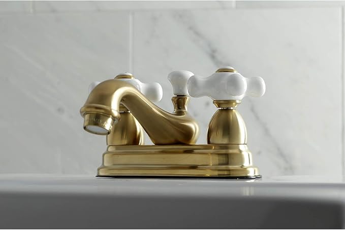 Kingston Brass KS3607PX 4 in. Center Bathroom Faucet, Brushed Brass, 6.38 x 4.5 x 3.06