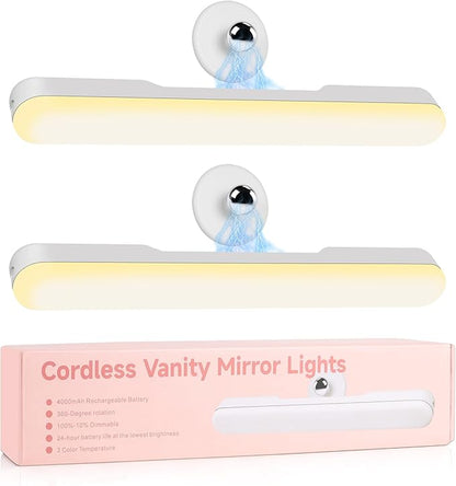 Set of 2 Wireless Vanity Makeup Lights for Mirror, Stick On Rechargeable Light Bar for Bathroom Mirror with 3 CCT&Dimmable, Cordless Battery Operated Touch Control Lighting