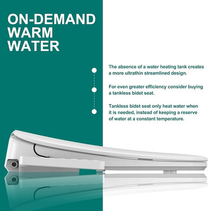 Aquatiz Elongated Smart Toilet Seat, Electronic Heated Toilet Seat, Self-Cleaning Nozzle, Temperature Controlled Wash, Air Dryer, Deodorizer, LED Light, Multi-mode Wash, (Panel Control)