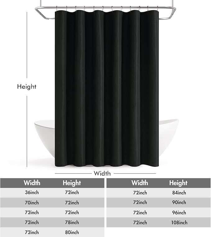 ANRODUO Black Extra Long Linen Fabric Shower Curtain Set - W72xL96 | Farmhouse Shower Curtain with 12 Metal Hooks, Waterproof Heavy Duty, Button Hole Design, Machine Washable for Bathroom