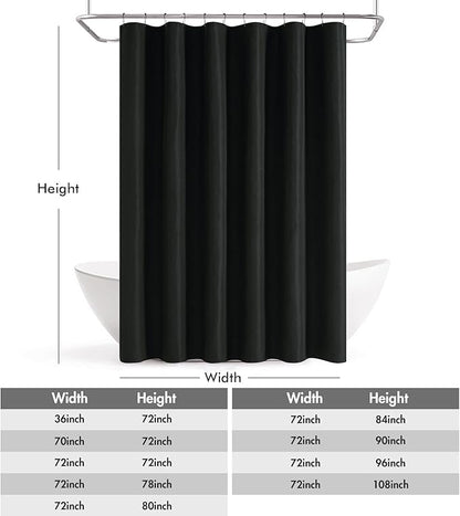 ANRODUO Black Extra Long Linen Fabric Shower Curtain Set - W72xL96 | Farmhouse Shower Curtain with 12 Metal Hooks, Waterproof Heavy Duty, Button Hole Design, Machine Washable for Bathroom