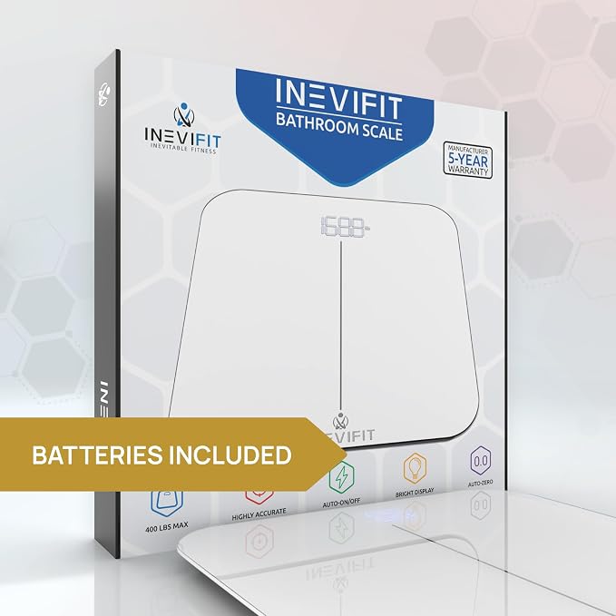 INEVIFIT Premium Bathroom Scale, Highly Accurate Digital Bathroom Body Scale, Measures Weight up to 400 lbs. Includes Batteries