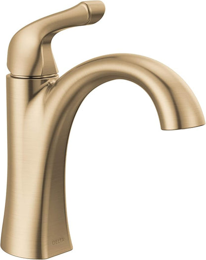 Delta Arvo Brushed Gold Bathroom Faucet 1 Hole, Single Hole Bathroom Sink Faucet for Vanity, Push-Pop Drain Assembly, Champagne Bronze 15840LF-CZ