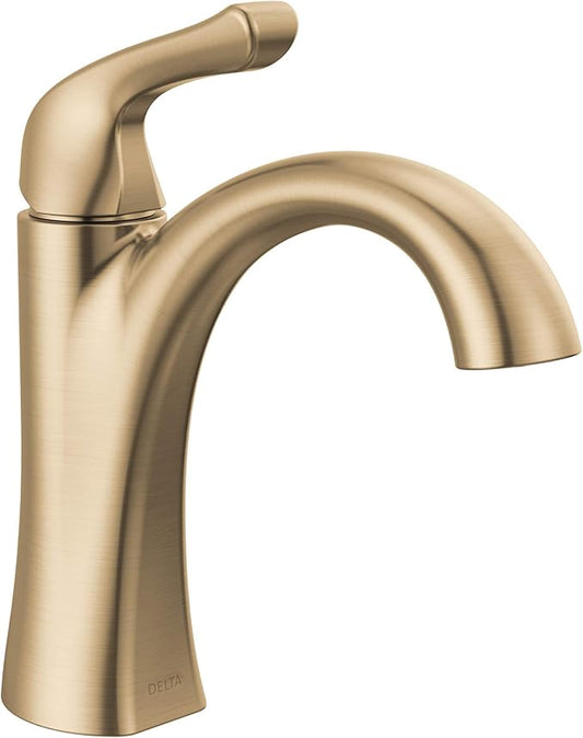 Delta Arvo Brushed Gold Bathroom Faucet 1 Hole, Single Hole Bathroom Sink Faucet for Vanity, Push-Pop Drain Assembly, Champagne Bronze 15840LF-CZ