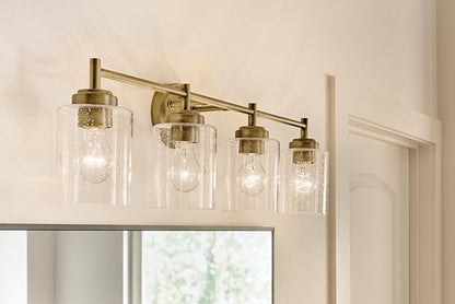 Kichler Winslow 30" 4-Light Vanity Light with Clear Seeded Glass in Natural Brass for Bathroom Vanity, Luxe Industrial, (30" x 9.25"), 45887NBR