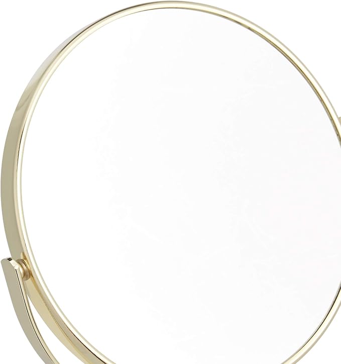 Amazon Basics 360° Rotation Double Sided Vanity Mirror, 1X/5X Magnification, Tabletop Mount, Iron Frame, 7.2"L x 4.92"W, Gold