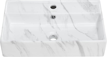 Claire 22” Rectangle Wall-Mount Bathroom Sink in White Marble