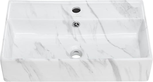 Claire 22” Rectangle Wall-Mount Bathroom Sink in White Marble