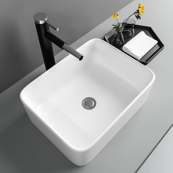 16" x 12" Vessel Sink Rectangle Bathroom Vessel Sink Countertop 16 In Rectangular White Ceramic Porcelain Farmhouse Lavatory Vanity Bath Sink Basin