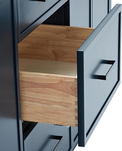 ARIEL Kelly 72-inch Bathroom Vanity with Sink,Solid Wood, 1.5-inch Pure White Quartz Countertop & Backsplash, Double Oval Porcelain Sink, 4 Soft Closing Doors, 5 Dovetail Drawers, Midnight Blue