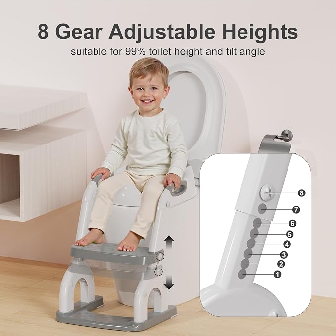 Potty Training Seat with Step Stool Ladder, Upgraded 2-in-1 Toddler Potty Training Toilet Seat with Non-Slip Step Splash Guard Handles and Waterproof Cushion, Toddler Potty Seat for Kids Boys Girls