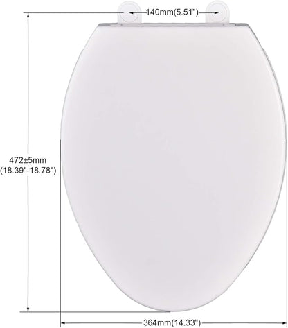 CYRRET Elongated Toilet Seat Slow Close, Easy to Install and Clean, Durable Plastic, White, Replacement Toilet Seats, Fits Standard Elongated, Obling or Oval Toilets