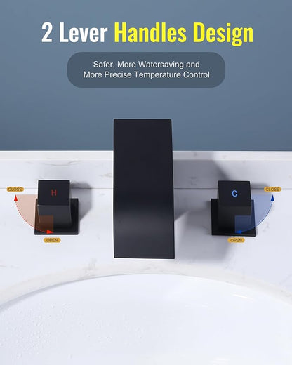 Waterfall Bathroom Faucet 3 Hole: ARCORA 8 Inch Widespread Bathroom Faucet Matte Black, Modern 2 Handles Bathroom Sink Faucet with Pon Up Drain and cUPC Supply Lines