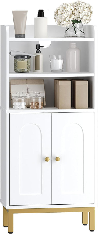 Hzuaneri Bathroom Storage Cabinet, Small Floor Cabinet with 2 Door | Toilet Paper Cabinets, Bathroom Organizer with Adjustable Shelf, for Small Spaces White, Arch Door,7.1" Dx14.6 Wx32.7 H