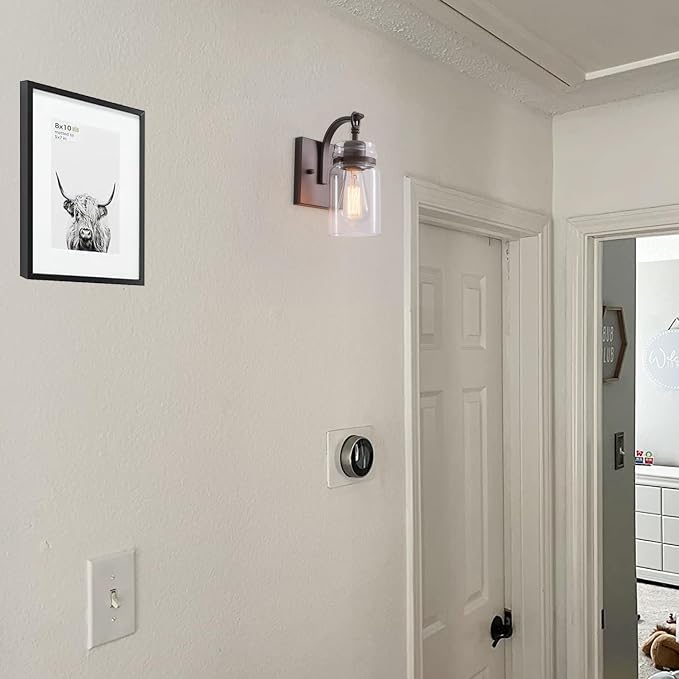 Wall Sconces Set of Two, Oil Rubbed Bronze Sconces Wall Lighting Fixtures with Clear Glass Indoor Farmhouse Bathroom Wall Sconce for Bathroom Hallway Stairwell