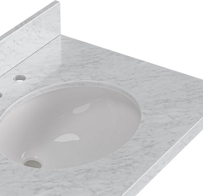 ARIEL Hepburn 66-inch Bathroom Vanity with Sink,Solid Wood, 1.5-inch Italian Carrara Marble Countertop & Backsplash, Double Oval Porcelain Sink, 4 Soft Closing Doors, 6 Dovetail Drawers, Black Oak