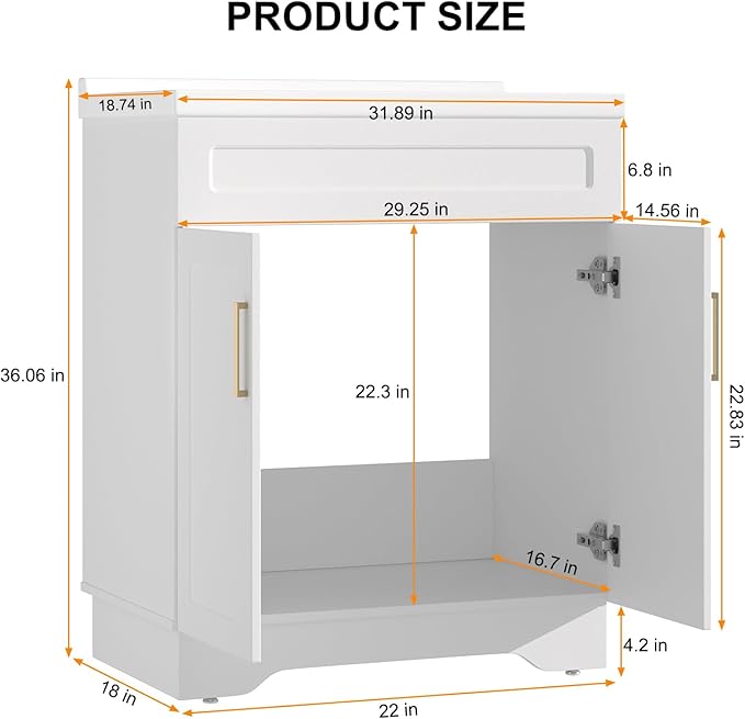 Bathroom Vanity with Ceramic Sink, Bathroom Vanity Cabinet with 2 Doors, 32 Inches Wooden Cabinet with Sink, White