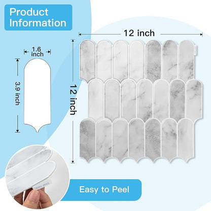 Art3d Arrowhead Design Tile Peel and Stick Backsplash, 10-Pack, Gray Marble | 12 x 12 Inch, Thickened Design, Heavy-Duty, Stain-Resistant, Durable, for Kitchen, Living Areas, Ideal for New Home Buyers
