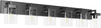 Bathroom Vanity Light, Square Design 6 Lights Morden Bathroom Lighting Fixtures Over Mirror, Black Vanity Light for Living Room/Bedroom