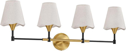 Black Gold Bathroom Vanity Light: 4 Light Vanity Lighting Fixtures with Flared Fabric Shade, Farmhouse Bathroom Lighting Fixtures over Mirror, Wall Sconce Lights for Bedroom Hallway Living Room