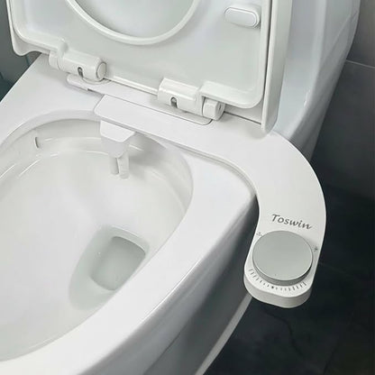 Left Handed Bidet Ultra Slim Left Hand Bidet Attachment with Dual Front & Rear Nozzles and Adjustable Water Pressure - Control Panel on Left Side-Silver Knob