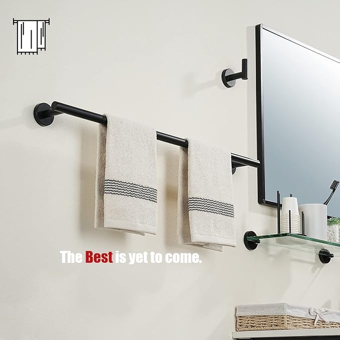 JQK Black Towel Bar, 27 Inch 304 Stainless Steel Thicken 0.8mm Towel Rack Bathroom, Towel Holder Matte Black Wall Mount, Useable Length 24 Inch 2 Pack, TB110L24-PB-P2