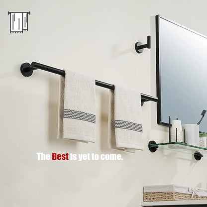 JQK Black Towel Bar, 27 Inch 304 Stainless Steel Thicken 0.8mm Towel Rack Bathroom, Towel Holder Matte Black Wall Mount, Useable Length 24 Inch 2 Pack, TB110L24-PB-P2