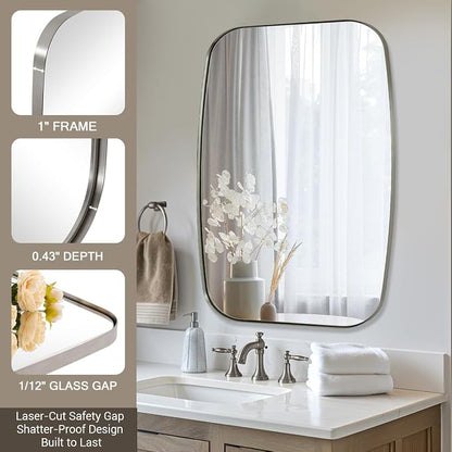 Brushed Nickel Oblong Mirror, 36x40 Inch Brushed Nickel Oval Mirror for Bathroom with Stainless Steel Metal Frame, Wall Mouned for Bathroom, Living Room, Entryway