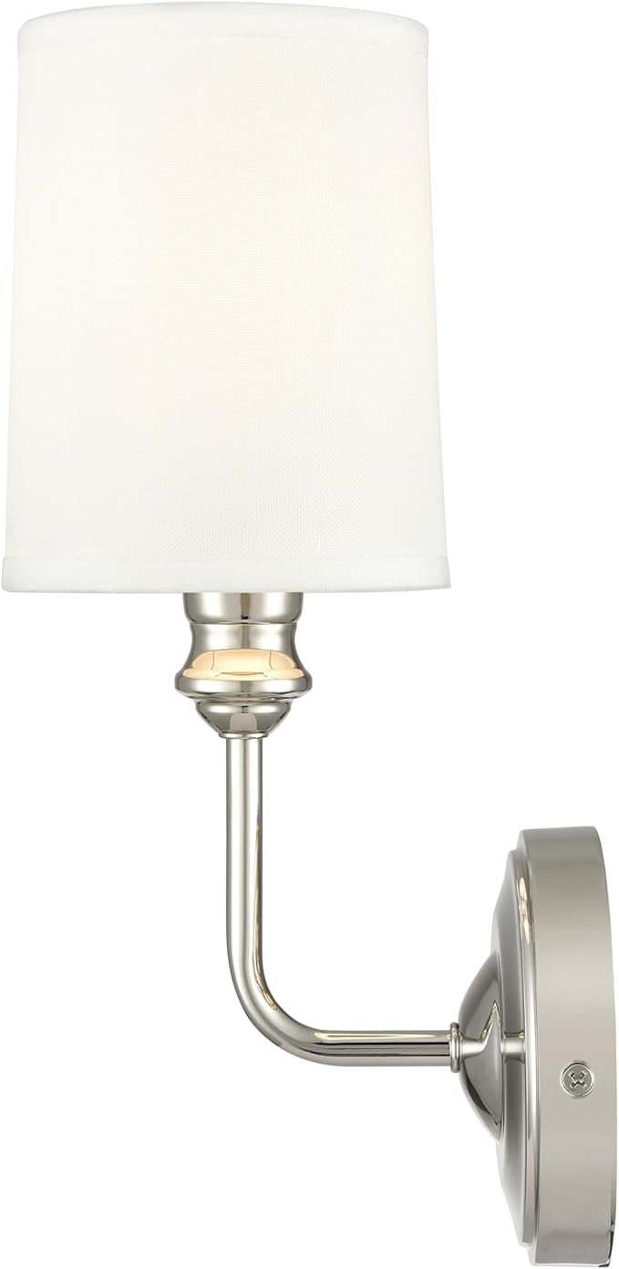 ML Lighting | Leena Collection | 99801-PN | Indoor 1 Light Wall Sconce in Polished Nickel with White Fabric Shade | Elegant and Versatile Design for Any Bathroom