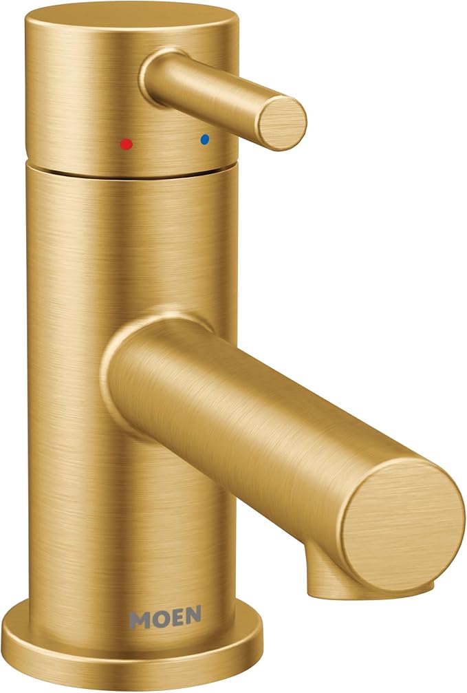 Moen Align Brushed Gold One-Handle Single Hole Low Profile Modern Bathroom Faucet with Drain Assembly, 6191BG