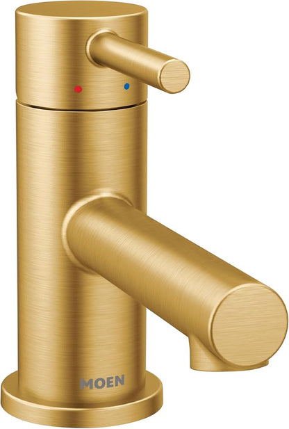 Moen Align Brushed Gold One-Handle Single Hole Low Profile Modern Bathroom Faucet with Drain Assembly, 6191BG
