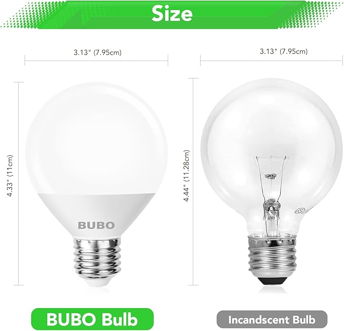 BUBO Vanity Light Bulbs 60 Watt Equivalent, Bathroom Light Bulbs Cool White 4000K, G25 Globe Round Light Bulb 800 Lumens, E26 Medium Base, 7W, Non-Dimmable, 6 Pack