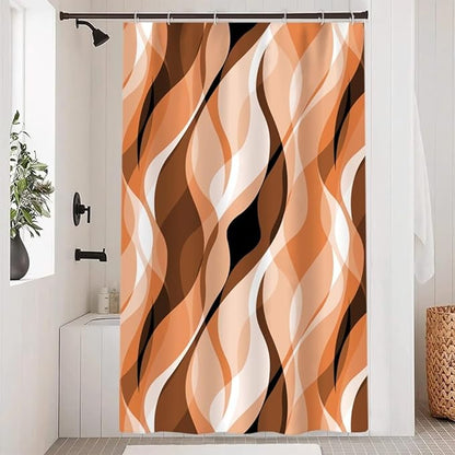 Orange Shower Curtain, Modern Abstract Burnt Orange Striped Shower Curtain Set for Bathroom Waterproof Polyester Shower Curtain with Hooks, 48x72 Inch