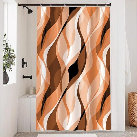 Orange Shower Curtain, Modern Abstract Burnt Orange Striped Shower Curtain Set for Bathroom Waterproof Polyester Shower Curtain with Hooks, 48x72 Inch