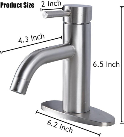HOTIS Brushed Nickel Bathroom Faucet, Single Hole Bath Sink Faucet with Pop-up Drain, Suitable for 1 or 3 Hole Installation, Single Handle for Bathroom Sink, RV and Vanity, HT-HJ-052L-D