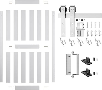 42''x84'' Sliding Barn Door with 7 Ft Brushed Nickel Hardware Kit | Pre-Drilled Holes Easy Assembly - Include Installation Manual, Water-Proof PVC Surface, H-Frame, White