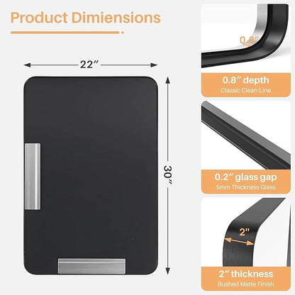 Bathroom Mirror for Wall, 30x22 Inch Rectangle Mirror, Matte Black Metal Framed Bathroom Vanity Mirror for Restroom Farmhouse, Anti-Rust, Tempered Glass, Horizontally or Vertically Hanging