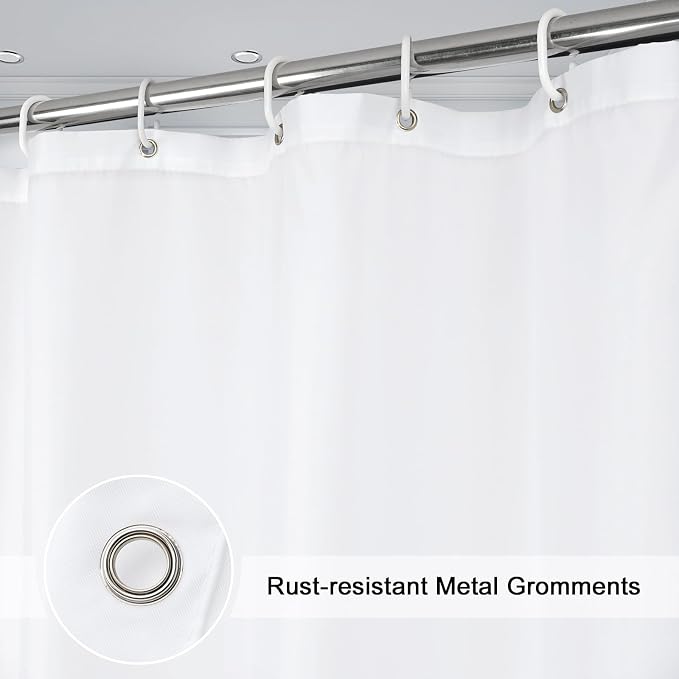 EurCross Long White Shower Curtain Liner 72 x 78 inches, Machine Washable High Grade Water Repellent Fabric Curtain Liner for Shower Bathroom 78 inch Length
