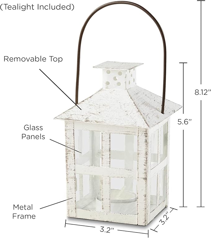 Kate Aspen White Vintage Distressed Rustic Candle Holder Decorative Lantern (6 Inch), Wedding Decoration, Centerpiece, Farmhouse Decor, Shelf Decor