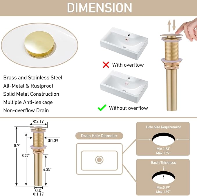 LED Bathroom Sink Faucet, Brushed Gold Waterfall Single Hole Handle Vanity Faucets for Sinks 1 Hole with Metal Pop Up Drain and 2 Water Supply Lines, Side Handle