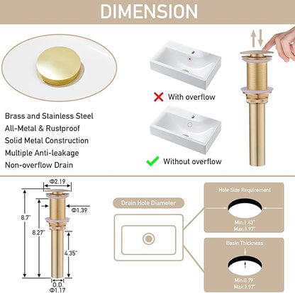 LED Bathroom Sink Faucet, Brushed Gold Waterfall Single Hole Handle Vanity Faucets for Sinks 1 Hole with Metal Pop Up Drain and 2 Water Supply Lines, Side Handle