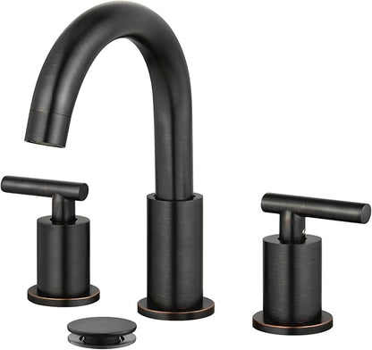 gotonovo 3 Hole 2 Handles Lavatory Basin Bathroom Sink Faucet with Pop Up Drain with Hot and Cold Mixer Valves 8 Inch Widespread Bathroom Faucet Oil Rubbed Bronze